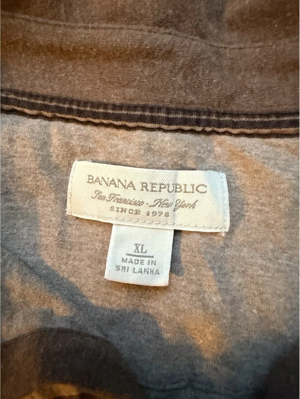 Banana Republic Polo Shirt XL Brown Gray Striped Long Sleeve